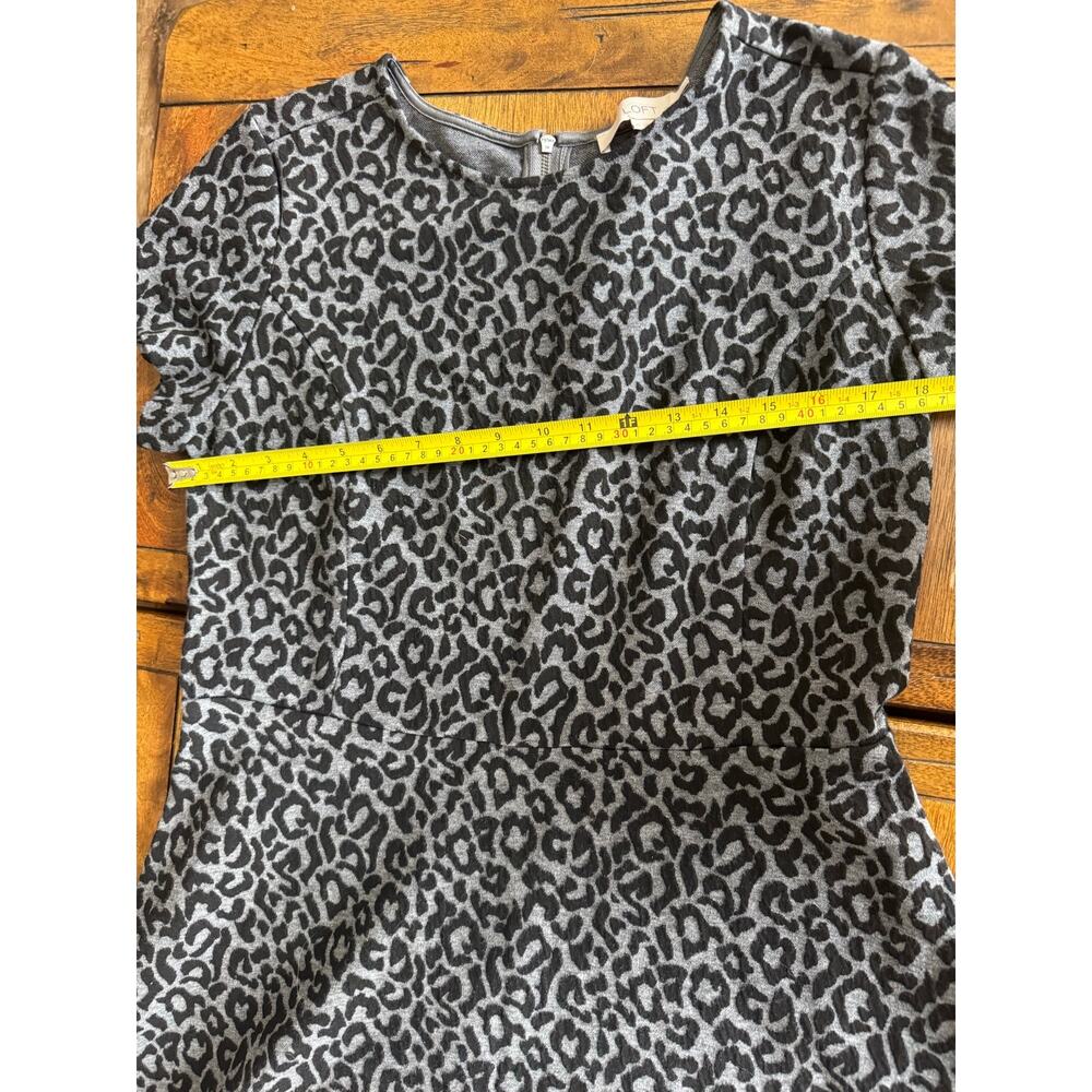 LOFT Gray Black Leopard Print Dress Women’s Size 10 Animal Print Dress - Picture 7 of 11